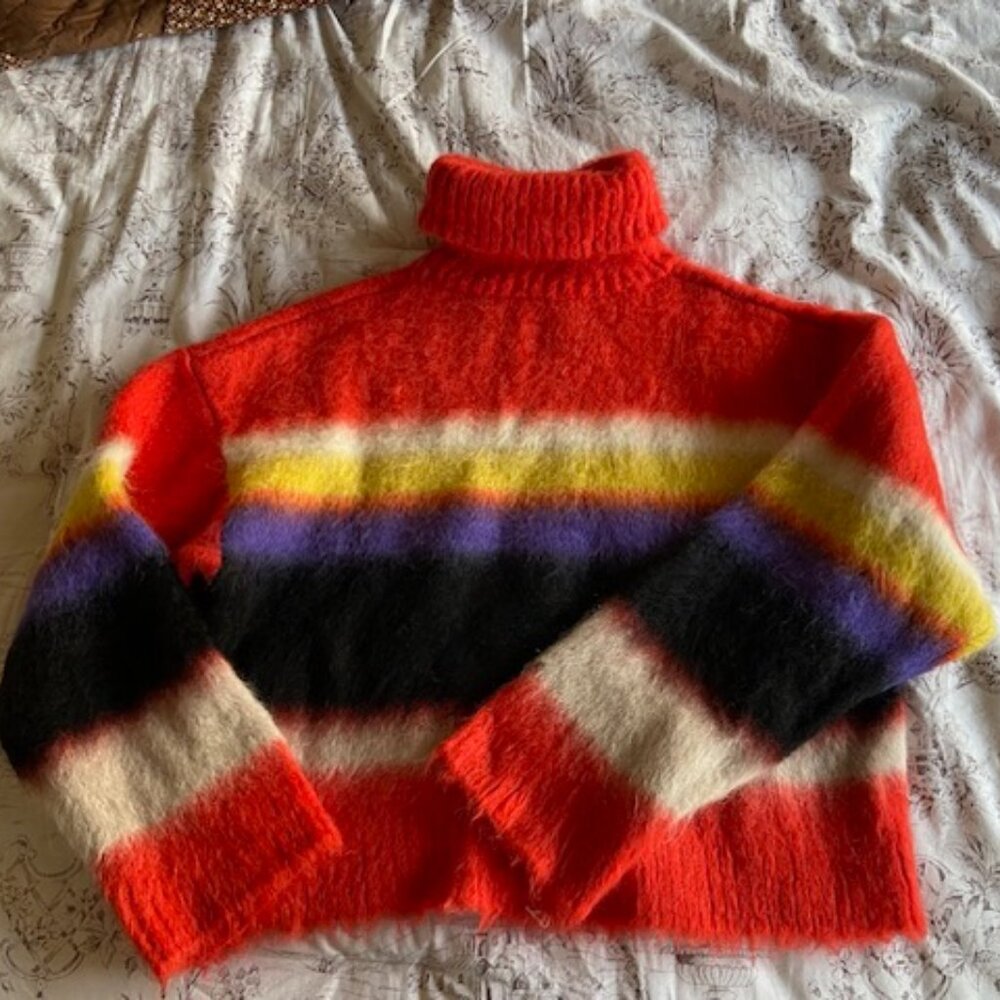 Diane von Furstenberg Chunky Coral Turtleneck Striped Mohair Alpaca Sweater L